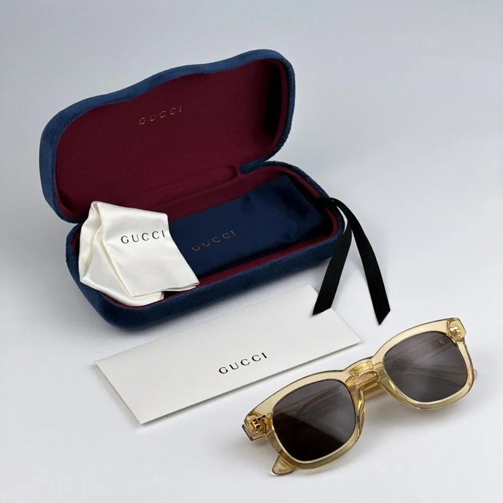 NEW Gucci GG0182S 006 Transparent Brown Square Unisex Sunglasses GG 0182S